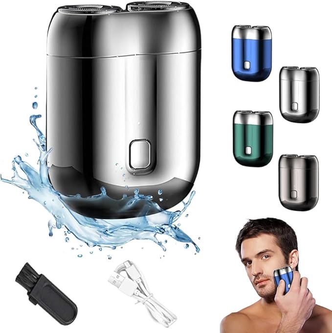 2026 New Upgrade Pocket Shaver USB Mini Shavers for Men, Rechargeable Electric Mini Portable Razor, Washable Double Head Razor, Waterproof Compact Electric Shaver for Home, Car, Travel (Sliver)