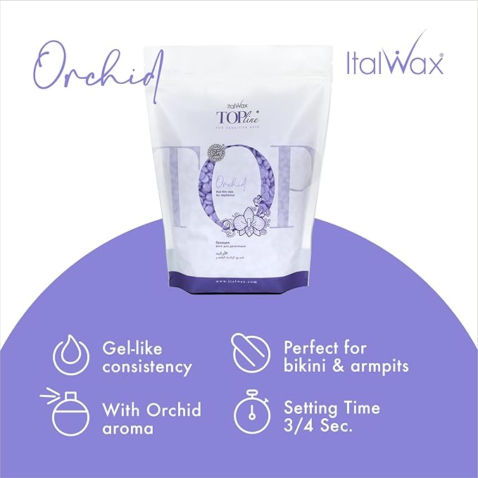 Italwax Top Line Orchid Jelly Wax 1.65lb (450g) – Transparent Fast-Setting Violet Gel with Strong Grip and floral fragrance, Ideal for Bikini & Underarms, Elastic and Easy to Control – Made in Italy