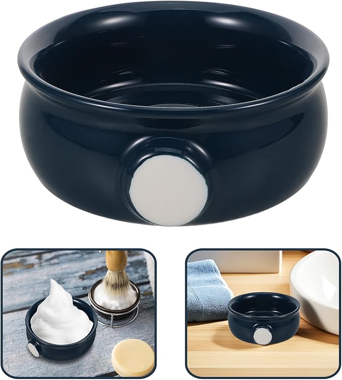 Ceramic Beard Shaving Soap Bowl Navy Spiral Lather Dish with Lid for Men’s Daily Grooming Home Travel and Barber Use