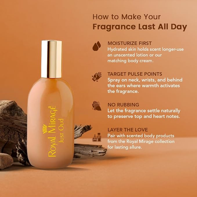 Royal Mirage Just Oud Eau de Cologne - Premium Oud Wood & Leather Fragrance Spray - Sultry Woods & Florals - 120ml (4 oz) Long-Lasting EDC