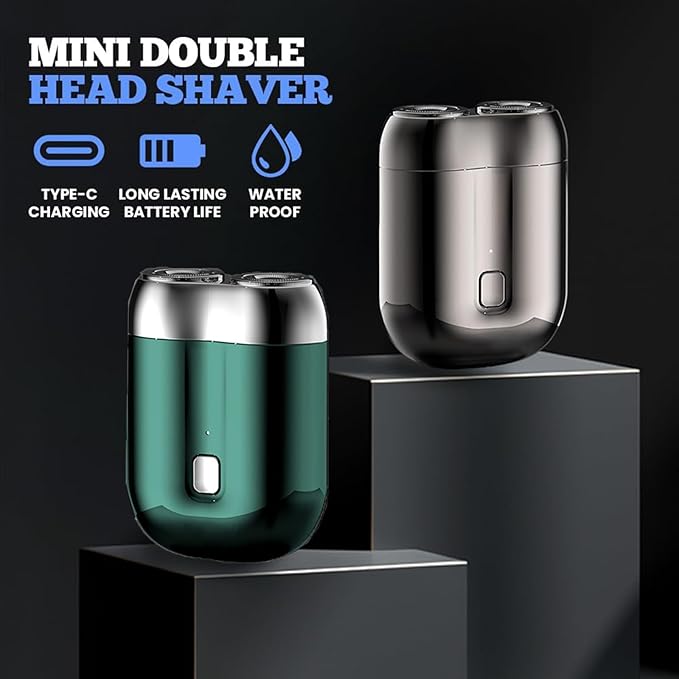 Mini Electric Shaver for Men, Upgrade Pocket Dual Head Shaver, Pocket Size Portable Razor USB Close Battery Rechargeable Waterproof Compact Electric Razor for Car, Travel, Office, Home Use (Gray)