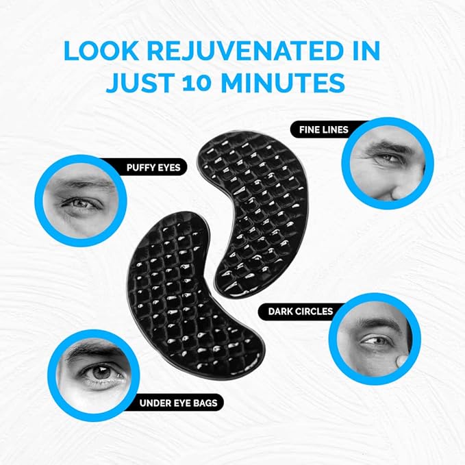 Men's Under Eye Patches – Activated Charcoal Anti-Aging Masks for Dark Circles, Puffiness & Fine Lines – 10-Minute Treatment