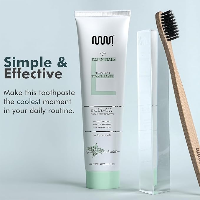 MasterMedi Nano Hydroxyapatite Whitening Toothpaste with Xylitol – Fluoride & SLS Free, Remineralizing Formula for Sensitive Teeth, Enamel Repair & Strength, Magic Mint, 4 oz (Pack of 2)