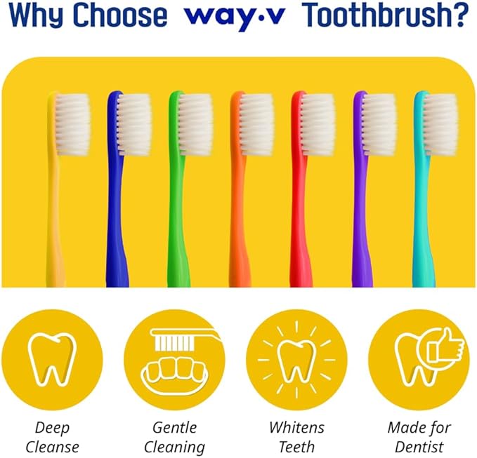 Way.V Extra Soft Toothbrush 7 Pack for Sensitive Gums and Teeth 3000 Ultra Gentle Bristles Brushes with Hygienic Head Covers Friendly Dentist Recommended BPA Free - Family Container 7 Pack