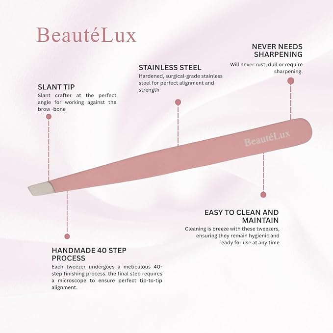 Slant Tip Eyebrow Tweezer for women & men – Stainless Steel Tweezers, Stocking Stuffer for women & men Facial Hair Removal tweezers for Chin hair, Ingrown Hair tweezer, Pink Travel tweezers with case
