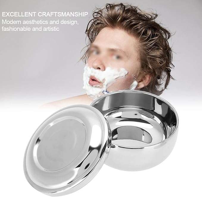 Semme Shaving Soap Bowl, Universal Men Stainless Steel Beard Shaving Soap Bowl Shaving Mug Container With a Mirror