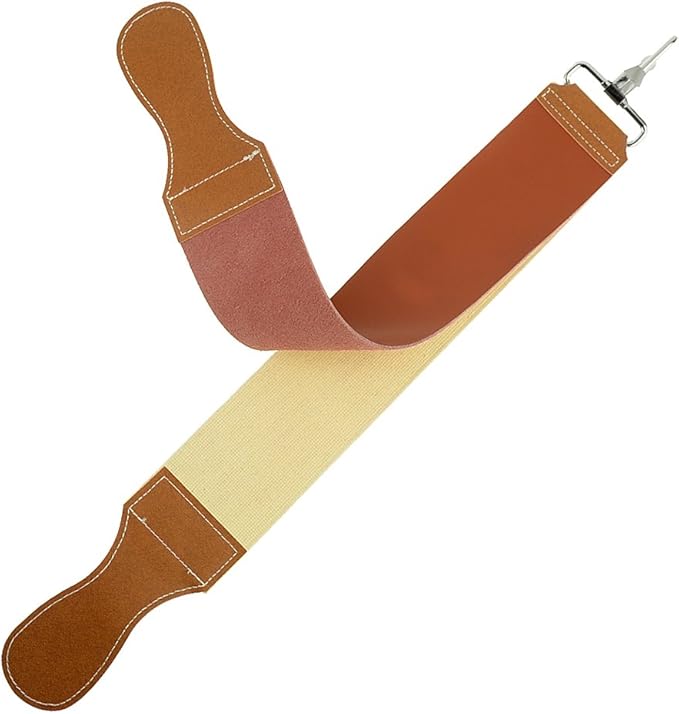 Grandslam Leather Strop for Straight Razor Sharpening and Smooth - Professional Straight Razor Knife Cowhide and Canvas Dual Strop Brown