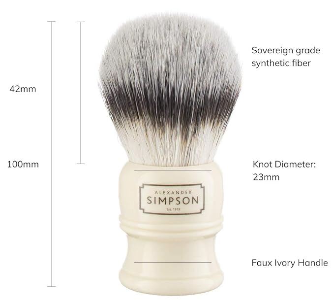 Alexander Simpsons Trafalgar 1 Shaving Brush - T1 Synthetic High Density Fibre Faux Handle Ivory - Simpson Shaving Brushes - Wet Shave Deluxe Thick & Luxurious Lather Dense Extra Soft Bristles