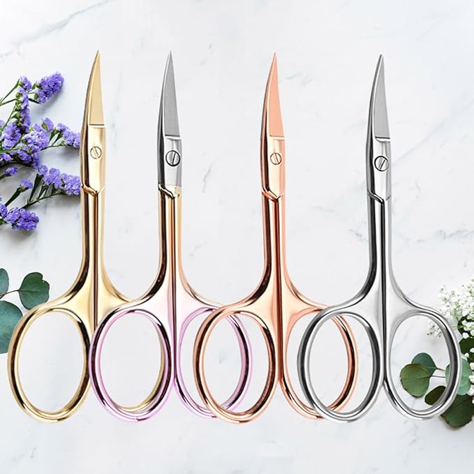 Wakauto 4pcs Stainless Steel Colorful Beard Scissors and Mustache Trimming Shears with Curved Tips for Men Home DIY Facial Hair Grooming Random Color Random Color