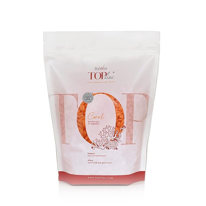 Italwax Top Line Coral Hard Wax 1.65lb (750g) – Creamy Intense Orange Texture with Strong Grip, Ideal for Bikini & Coarse Hair, Smooth Application for Sensitive Skin – Made in Italy