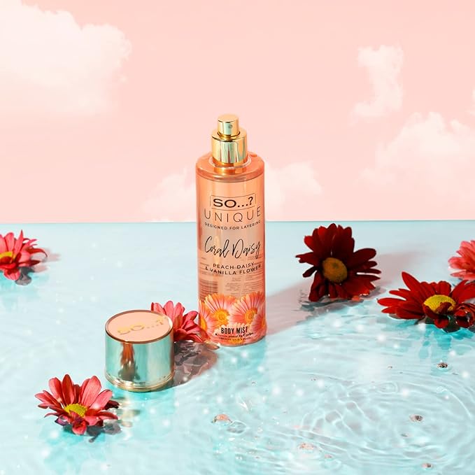 So...? Unique Coral Daisy Body Mist - Perfume for Women - Gourmand Fruity Vanilla Perfume - Gifts - Body Spray for Women - 5.1 oz