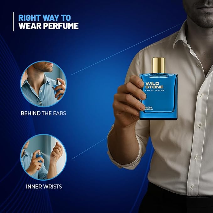 Wild Stone Hydra Energy Eau De Parfum | 3.38oz,100 ml | Luxury EDP Perfume for Men | Intense Long Lasting Premium Fragrance | Woody & Warm Spicy Notes | 100% Liquid Scent | Best Perfume for Gifting