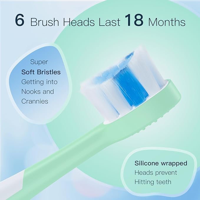 Kids Electric Toothbrushes Sonic Rechargeable Tooth Brush Gifts for Boys and Girls Smart Timer Power Toothbrush - 3 4 5 6 7 8 9 10 11 12 (Mint)