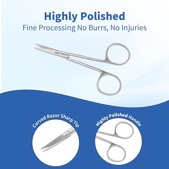 RWD IRIS-Fine Scissors (Round Type), 3.7 Inch Sharp Tip Curved Iris Medical Scissors, Martensitic Stainless Steel Surgical Scissor, Precision Cutting for Surgical, Lab (S12004-09)