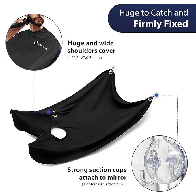 Beard Bib Beard Apron, Hair-Resistant Beard Bib Hair Catcher, Gifts for Men, Stocking Stuffers, Christmas Gifts Anniversary Birthday Gifts for Him, Shaving Accessories for Men - Black