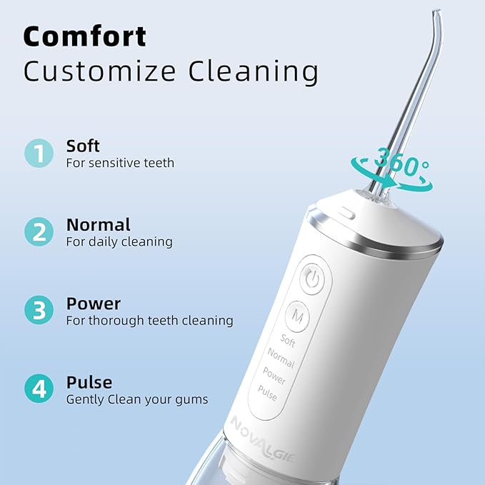 Water Flossers for Teeth: 360ML Larger Tank 4 Mode IPX7 Waterproof Cordless Oral Irrigator, 5 Jet Tips Rechargeable Dental Flosser for Brace, Implants & Sensitive Gums, Home&Travel Use