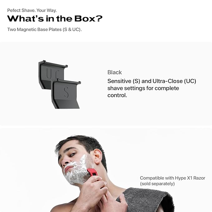 HYPE X1 Safety Razor Shave Settings - Sensitive (S) & Ultra-Close (UC) Settings, Durable Aerospace-Grade Aluminum, Magnetic snap-on design, Compatible with HYPE X1 Safety Razor for Men & Women-Black