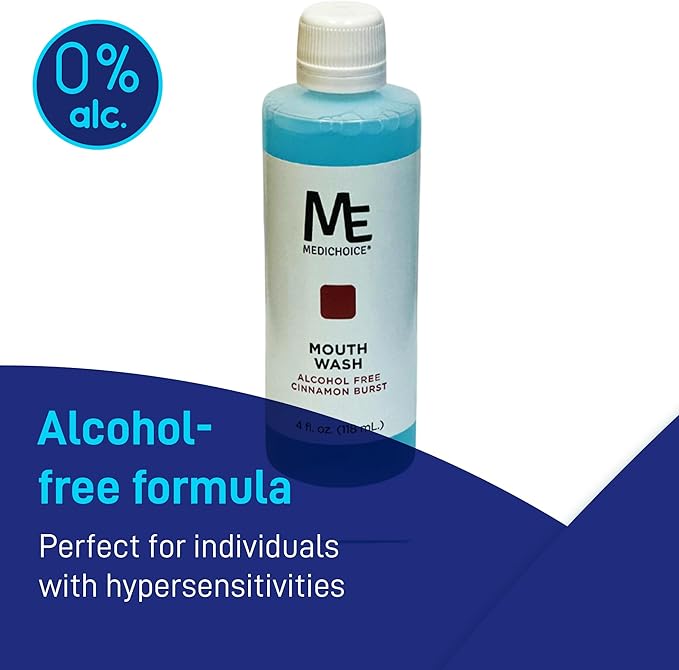 ME Medi Choice Alcohol-Free & Gluten-Free Mouthwash - Cinnamon Burst Flavor - Refreshing & Cleansing - Made in USA, Hypoallergenic - Travel Size 6-Pack X 4 oz Bottles