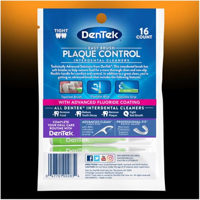 DenTek Easy Brush Fresh Mint Extra Tight Interdental Cleaners 16 Count (Pack of 12)
