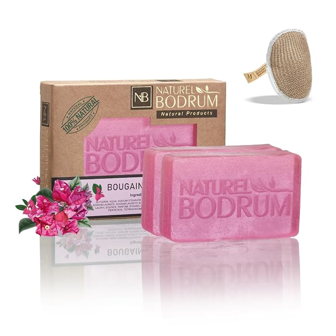 Bougainvillea Pink Organic Soap Bar for Women, Pack of 2 Glycerin Soap Bars - Antioxidant-Rich Skin Elasticity & Hydration Bar with Hyaluronic Acid - Natural & Vegan Spa Gift, for All Skin Types