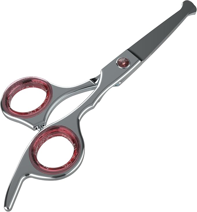 Mustache Scissors for Men 5.5 Inch – Premium Stainless Steel Mustache & Beard Trimming Scissors with Rounded Tips for Safe Precision Grooming, Nose, Eyebrow & Facial Hair Scissor (Red)