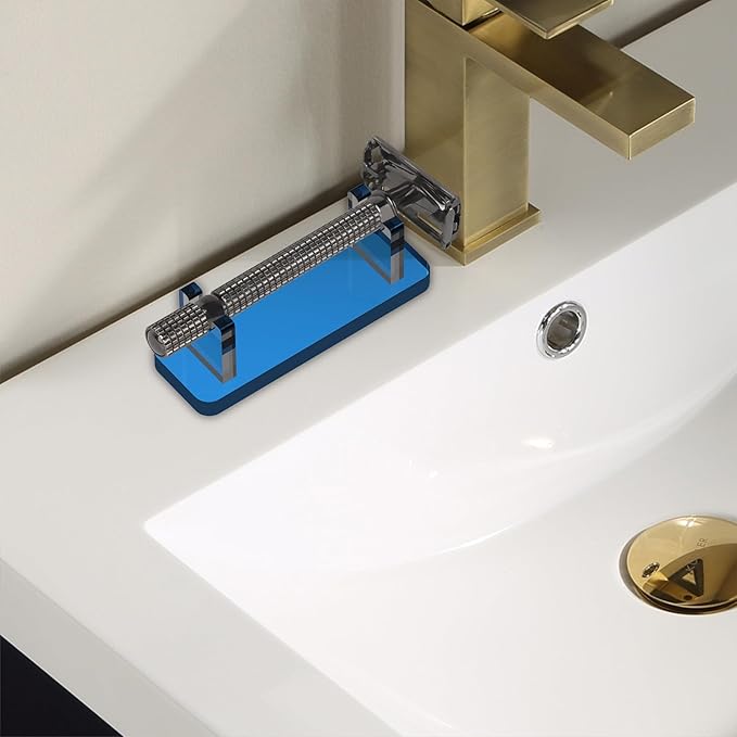 Linkidea Acrylic Men's Razor Stand Holder, Stable Storage Bracket Bathroom Countertop Organizer, Easy Clean, Compatible with Viking Blade the Chieftain, Henson, Gillette King C. (Blue)
