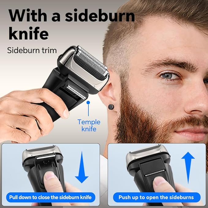 Gertzy Electric Shaver for Men Face, Men's Razor, Cordless Beard Foil Shavers with Pop Up Trimmer, Wet Dry Waterproof Rechargeable Type-C Charging, LED Display (Black)