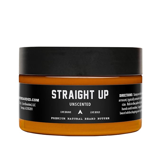 Live Bearded Beard Butter, 3 fl oz - Made in the USA - All-Natural Leave-in Conditioner and Softener with Shea | Straight Up Unscented - Fragrance-Free