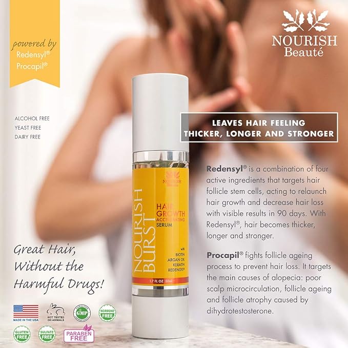 Nourish Beaute Hair Regrowth Treatment Serum for Hair Loss, Volume and Thickening with Caffeine for Men and Women, 1.7 Oz