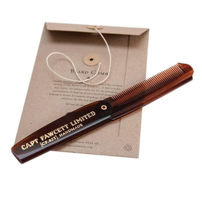Captain Fawcett Folding Pocket Beard Comb | Hand Crafted | Fine Toothed Hair Comb | 82T | 193mm |