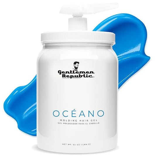 Gentlemen Republic Oceano Men's Hair Gel 64oz with Pump - Strong Touchable Hold and High Shine Styling Gel for Hair, 100% Alcohol-Free Professional Formula with Fresh Scent, Mens Hair Product