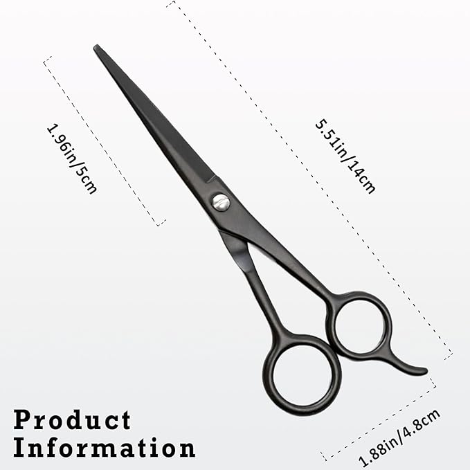 Sharp Stainless Steel Shears - Black - Professional Beard & Mustache Scissors for Precise Trimming of Facial Hair, Eyebrows, and Mustache
