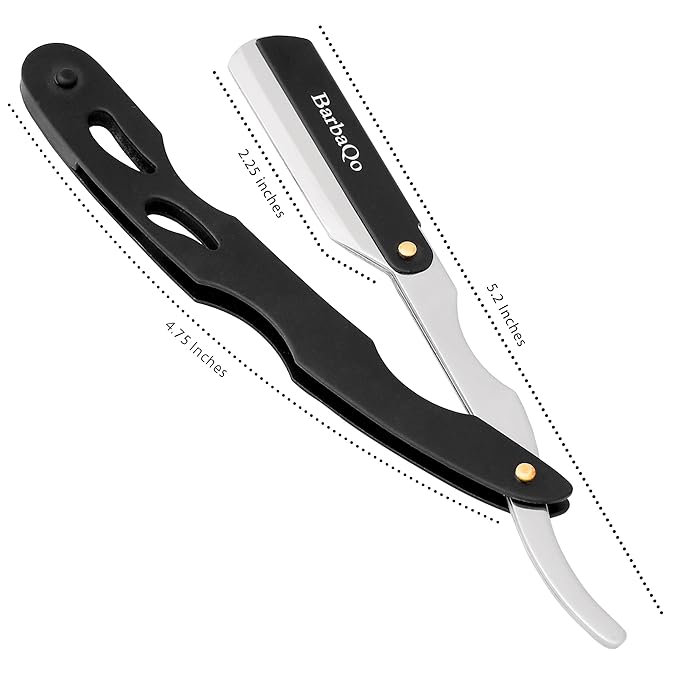 Straight Razor - Straight Razors for Men, BarbaQo Professional Barber Razor with 10 Sinlge Blades, 100% Stainless Steel Straight Razor for Close Shaving