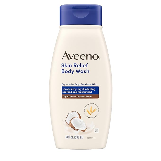 Aveeno Skin Relief Body Wash with a Gentle Coconut Scent & Soothing Triple Oat, Cleanser for Sensitive Skin Leaves Itchy, Dry Skin Soothed & Feeling Moisturized, 18 fl. oz