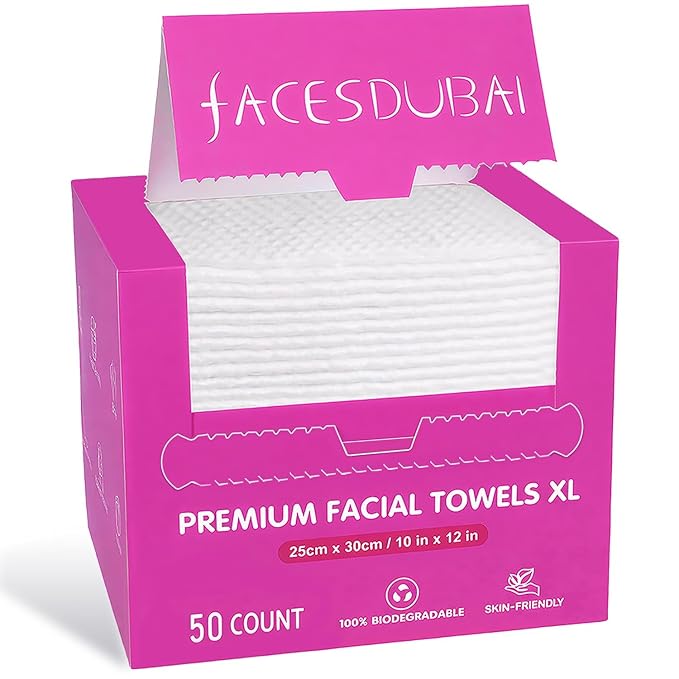 Face Towels, Disposable Face Towel XL, Makeup Remover, Dry Face Wipes, Clean Facial Towel for Oily and Sensitive Skin, ultra soft 100% USDA Biobased, Skin Care Friendly, 50 Count (1 Pack)