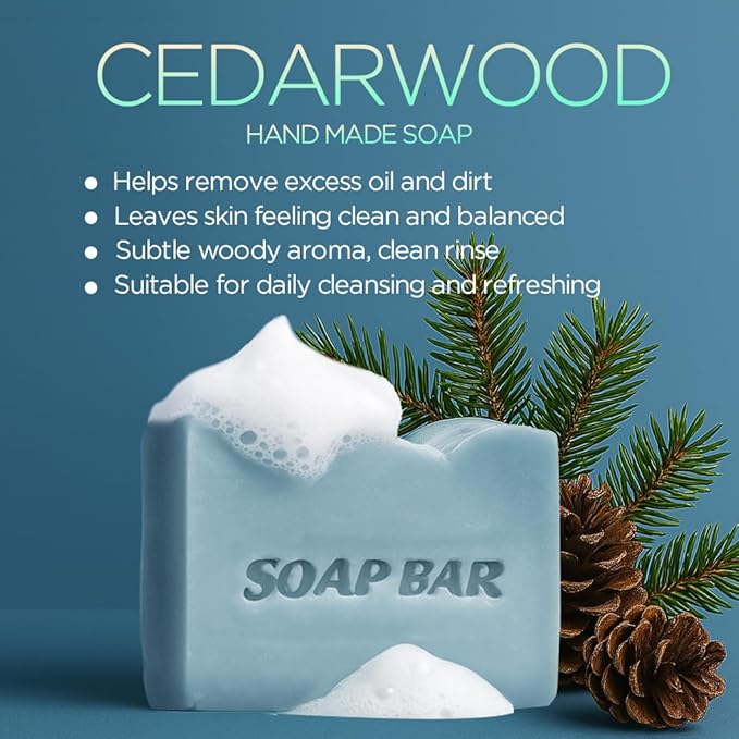 Natural Soap for Men, Soap Bar with Essential Oils, Cold Pressed Bar Soap for Men, Nourishing Mens Bar Soap (Cedar)