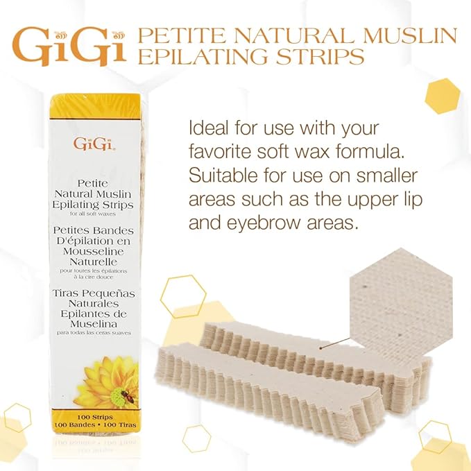GiGi Waxing Strips for Hair Waxing/Hair Removal, Petite Natural Muslin, 100 Epilating Strips