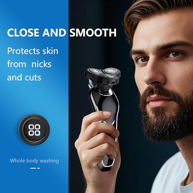 Electric Razor for Men, Electric Shaver, Rotary Shavers for Face Rechargeable Cordless with Sideburns Trimmer Nose Hair Trimmer, Waterproof Wet Dry Shaving