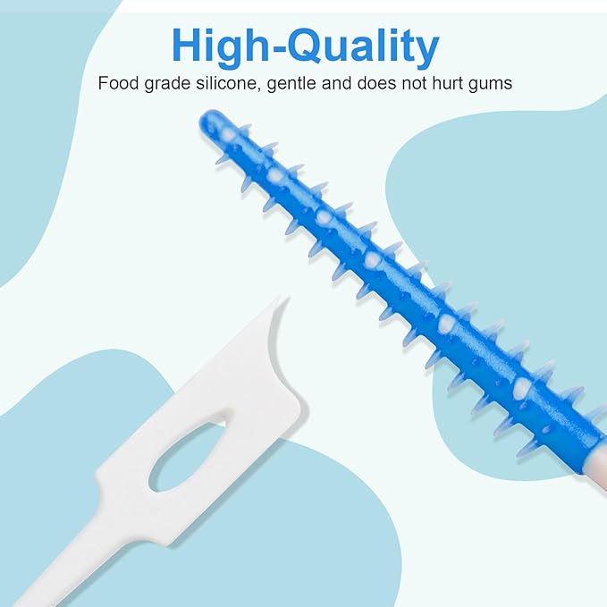 Dental Floss Picks, 200 Count, Soft Rubber Brush Head, Interdental Brushes with Convenient Carry Case,Dual-Ended Toothpick Travel Teeth Cleaning Tools (Blue)