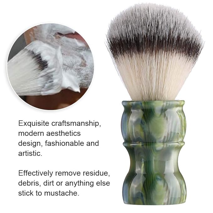 Professional Manual Beard Shaving Brush, Men Mustache Brush with Dense Nylon Hair, Barber Brush for Softening Beard and Creating Rich Lather, Portable Travel Shaving Brush for Salo (Green)