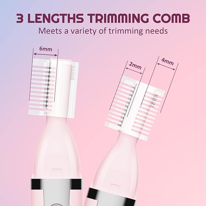 Eyebrow Trimmer Electric Eyebrow Razor for Women, Rechargeable Facial Hair Shaver Painless Detail Trimmer with Rinseable Blade for Face Neck Lips (Pink)
