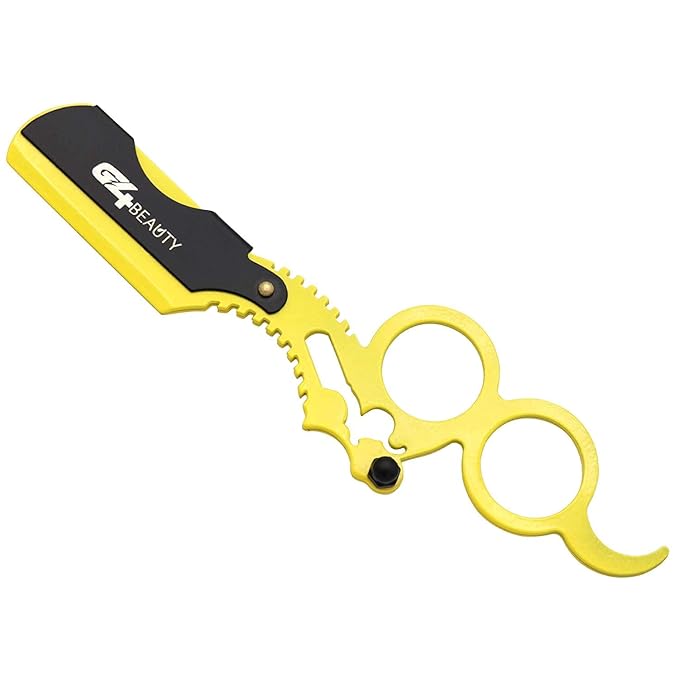 G4 Vision Universal Replaceable Half Blade Straight Razor with 100 blades, Professional Double Ring Barber Single Edge Shave Razor (Lime Yellow)