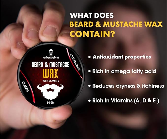 urbangabru Beard, Mustache Wax for Men – Strong Hold Mooch Styling Wax, Balm, Cream to Shape and Nourish Your Beard Contain Vitamin-E and Hemp Seed Oil (1.7 fl oz)
