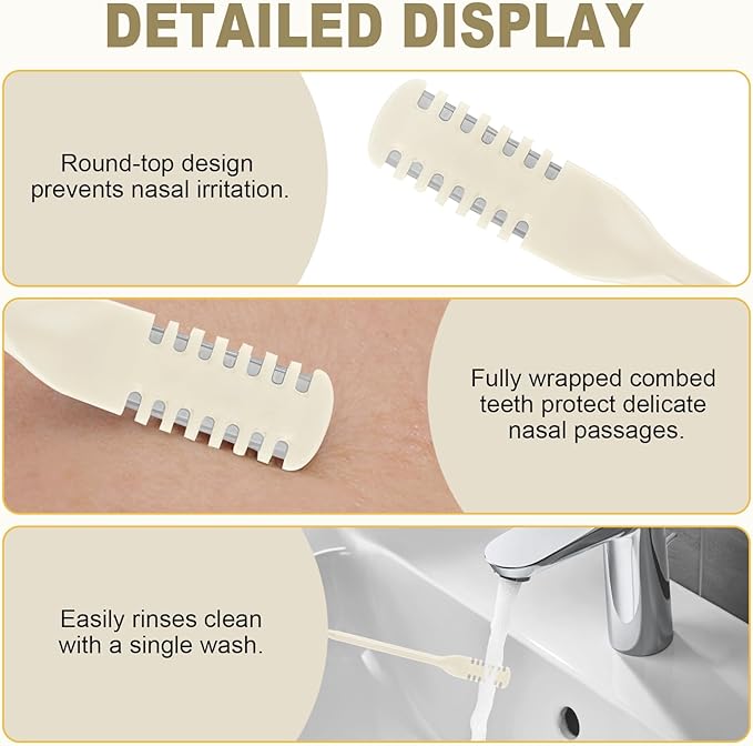 4 Pcs 2-in-1 Nose Hair Trimmer, Manual Double-Sided Nasal Hair Cutter, 360° Rotating Nostril Hair Remover Tool with Ear Picker, Portable Stainless Steel Nose Knife for Men Women(Beige)