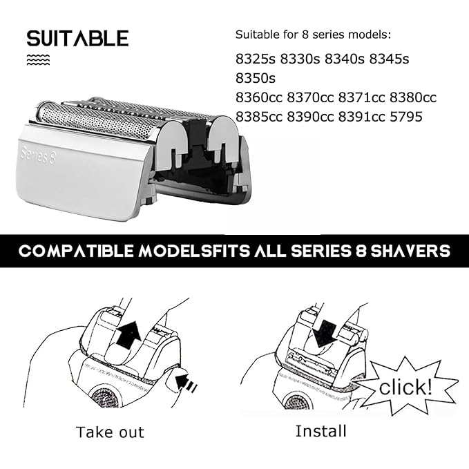 83M Series 8 Replacement Head Compatible with Braun S8 Replacement Head Wet and Dry,Upgrade Foil & Cutter for Braun Series 8 Replacement Head Electric Razor Blades Model 8370cc 8340s 8350s 8467