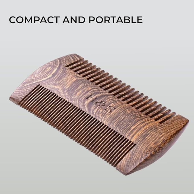 H&S Wooden Beard & Mustache Comb for Men, Tangle-Free Wooden Beard Straightener, Sandal Scent Travel Growth Comb for Hair Care