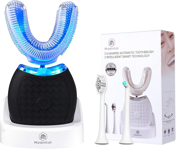 Electric Toothbrush for Adults and Nylon U-Shaped Brush Head Replacement Compatible with U-Shaped ToothbrushU Shaped Automatic Toothbrush for 360-degree Cleaning, 3 Modes for Whitening, Wire