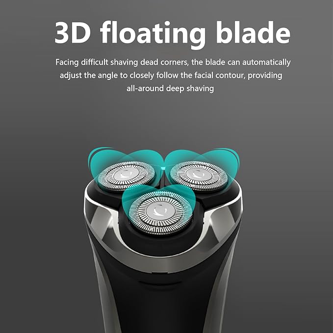 Electric Razor for Men,4D Floating Head Rotary Electric Razor,Ipx7 Waterproof Shavers for Men Wet & Dry Shaver with LCD Display& Quiet Motor (Black)
