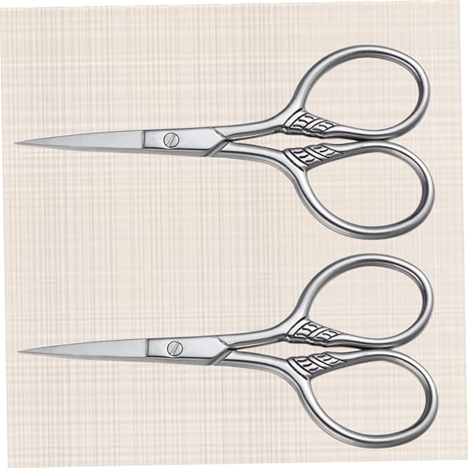 Ipetboom 2Pcs Stainless Steel Mustache Scissors for Men Beard Trimming Grooming Kit Rust Facial Hair Shears Barber Salon Precision Styling Silver