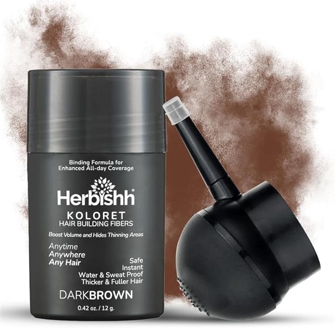 Herbishh Koloret Hair Building Fibers – Dark Brown Powder for Men & Women, Instant Bald Spot Cover-Up & Scalp Concealer – Sweat-Proof & Water-Resistant Fibers for Thinning Hair, 12g